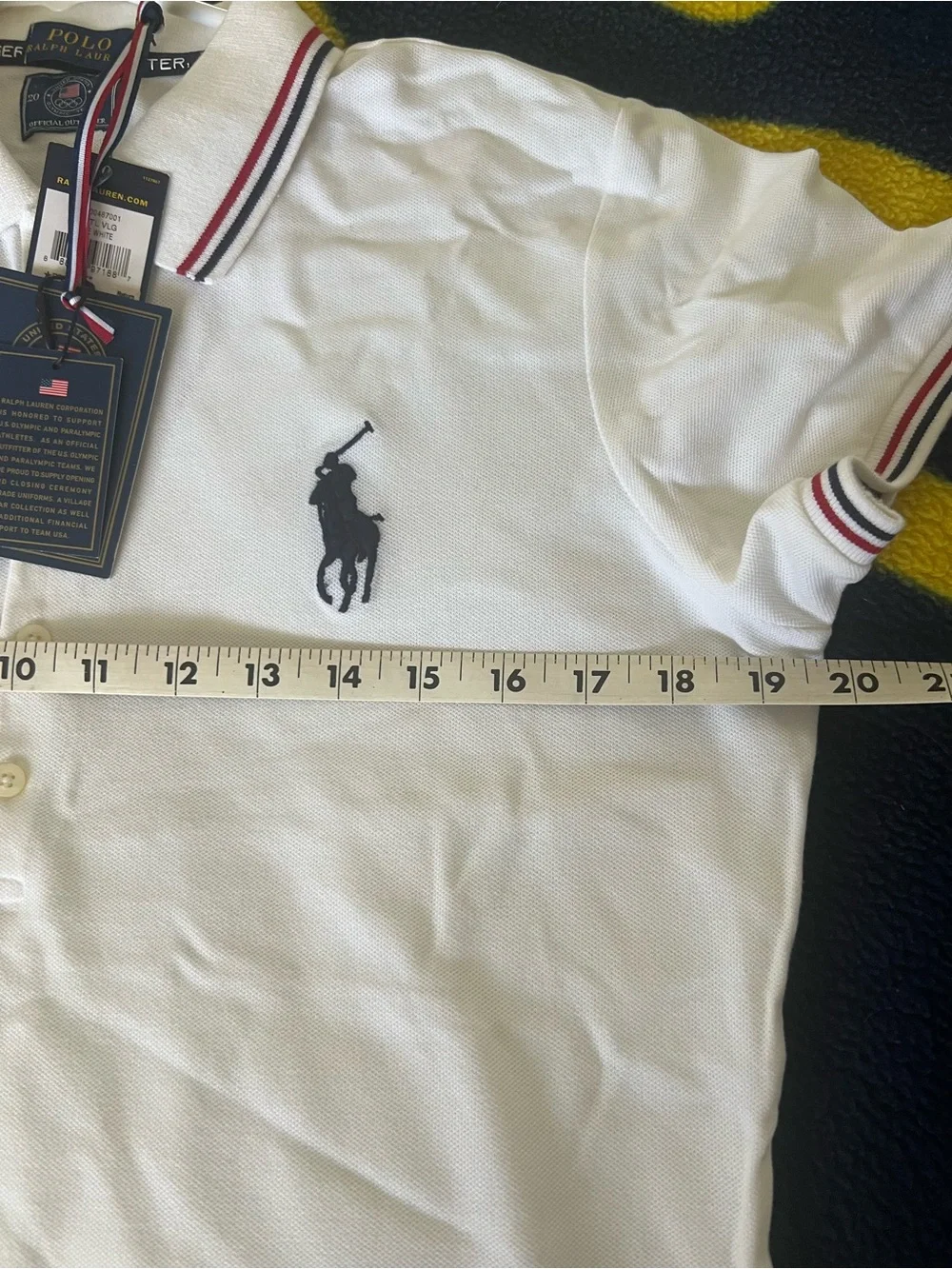 Ralph Lauren White Polo with Navy Pony and Red-Trim Accents